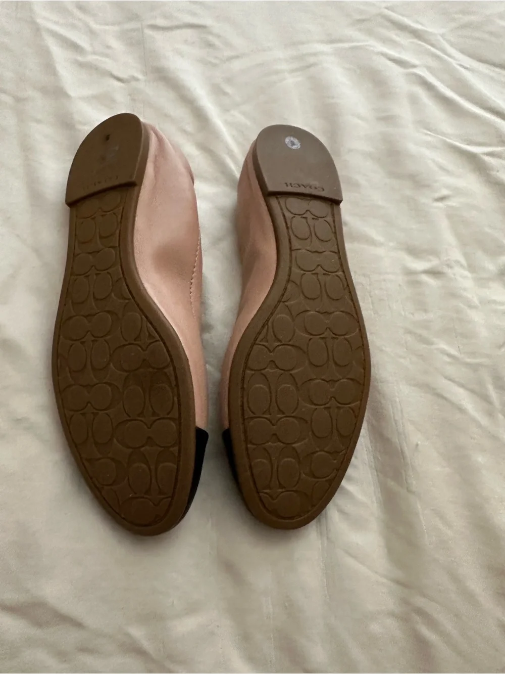 Coach Nude and Black Leather Cap-Toe Ballet Flats